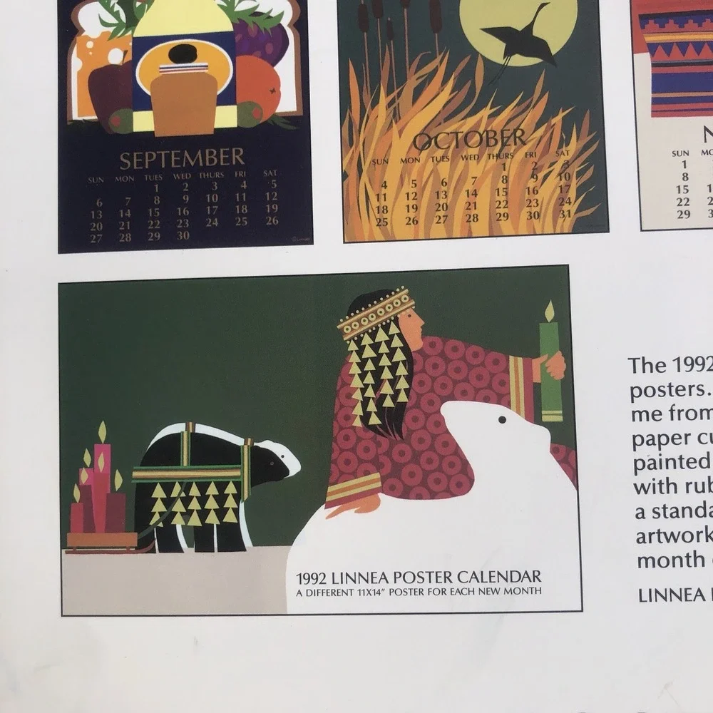 LINNEA POSTER CALENDAR for year 1992 - Can Be Reused 2048 Complete Leap Year